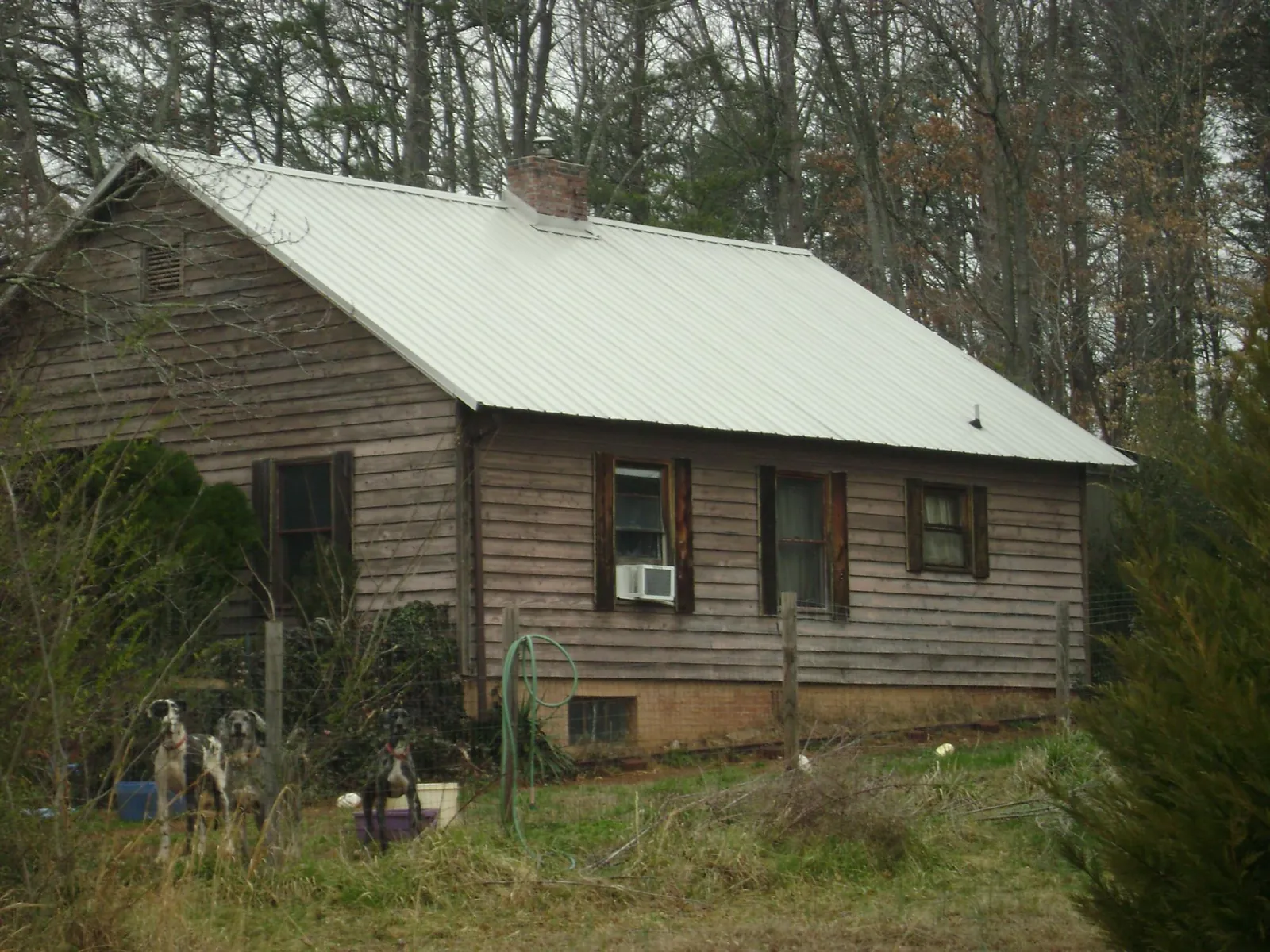 White metal roof on an old wood sided farmhouse, from a Asphalt Shingle Roof Repair job in South Easton